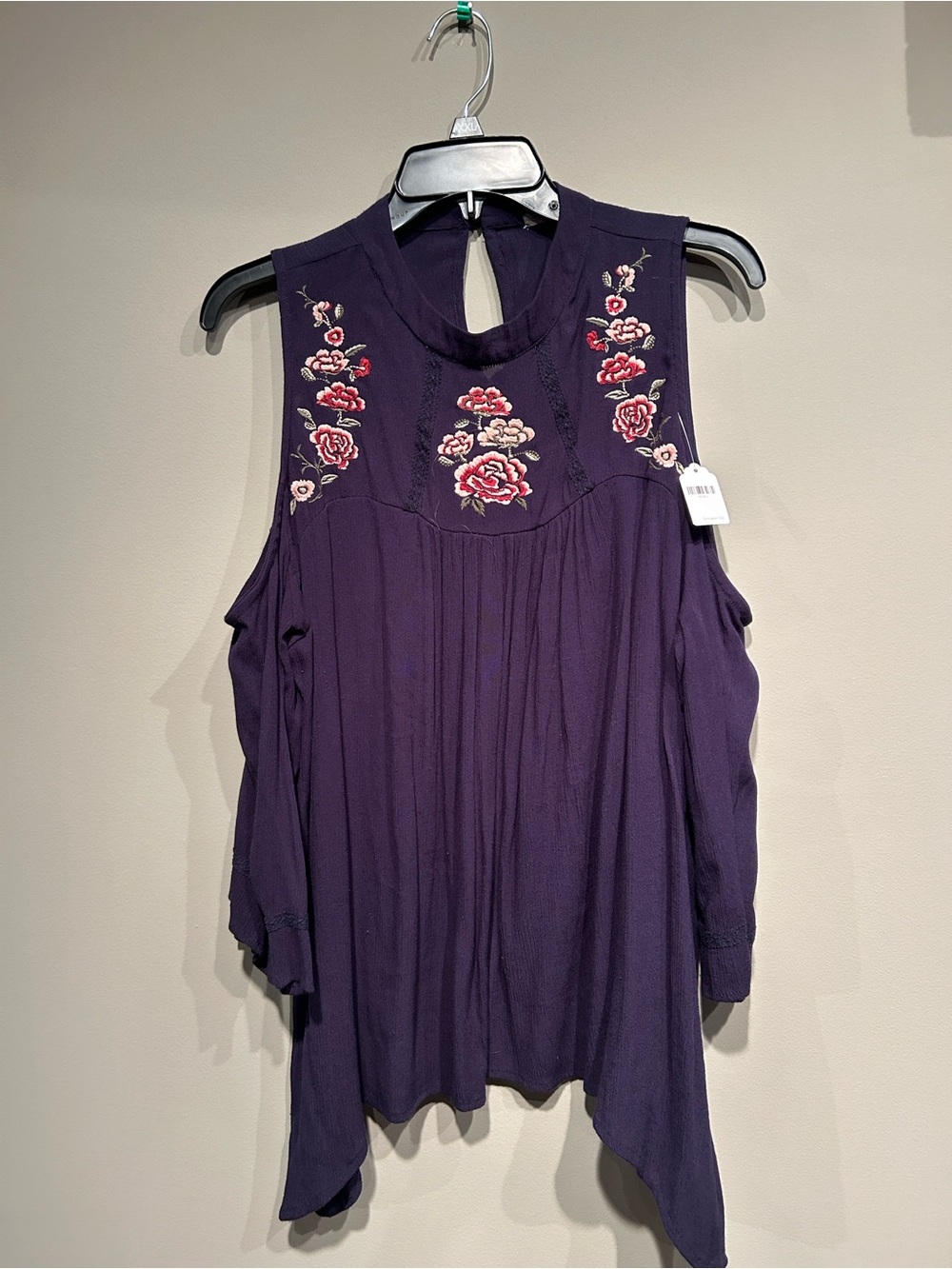 Maurices Purple Cold-Shoulder Embroidered Tunic